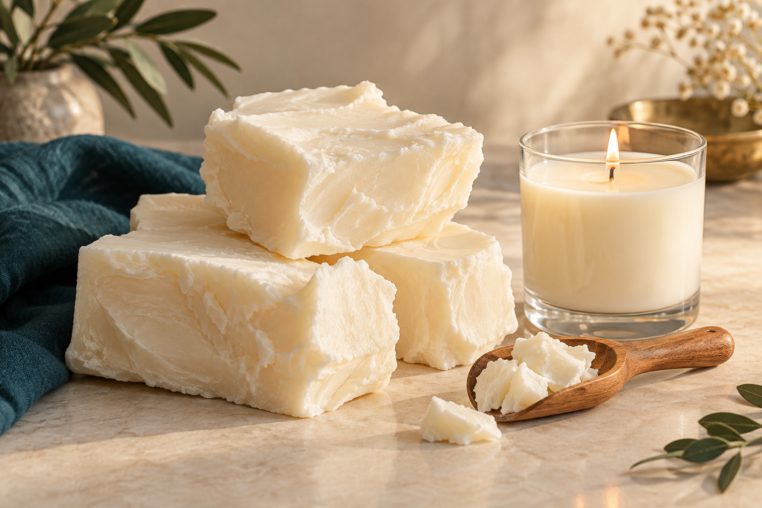 Sáp cọ mềm dạng khối bên cạnh nến cốc thành phẩm